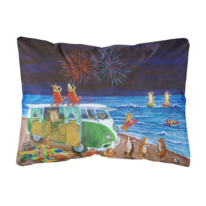  Coussin décoratif intérieur / extérieur Corgi Beach Party