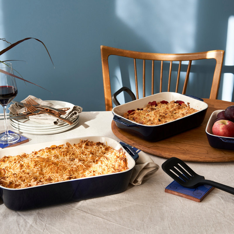 Staub Ceramics 3-piece Rectangular Baking Dish Set, Dark Blue