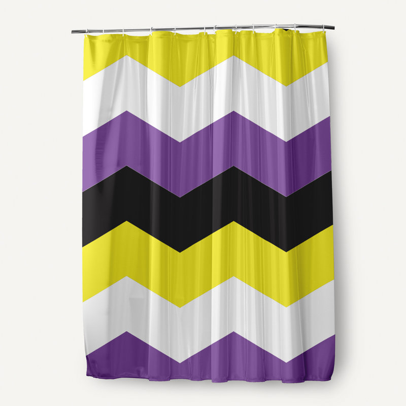 Rideau de douche en polyester à chevrons, Jaune / blanc / mauve / noir