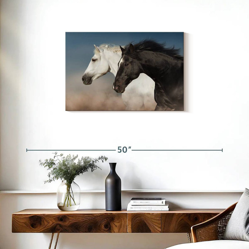 White And Black Horses, 20" H x 30" W
