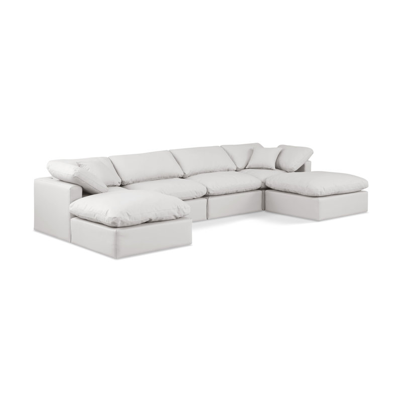 Itala Upholstered U-Shaped Sectional Reversible, Cream Vegan Leather