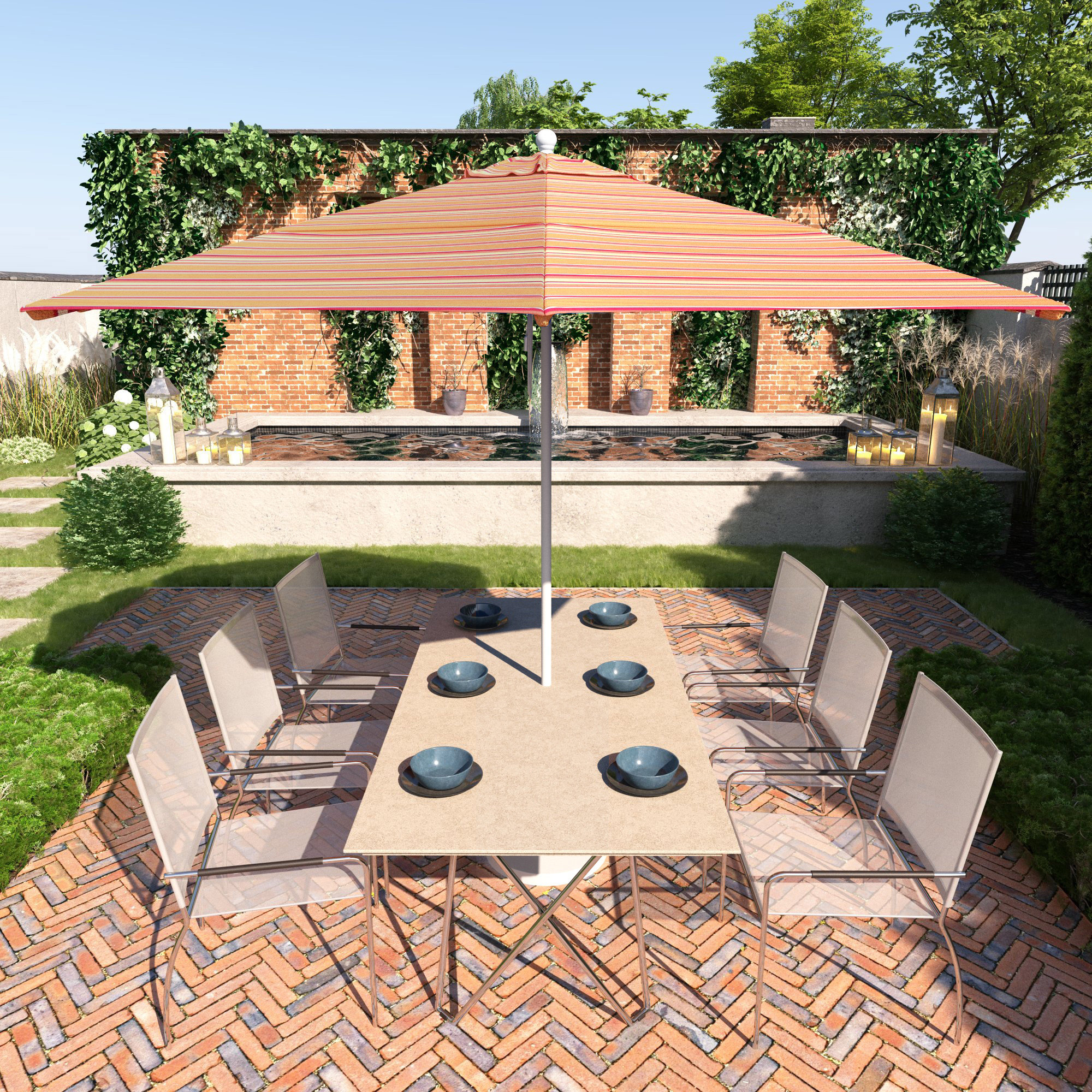 Kalona 11' Market Sunbrella® Umbrella, Dolce Mango Stripe Sunbrella®