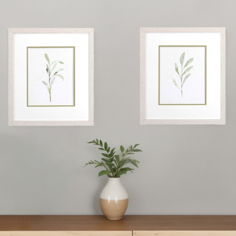 Ensemble de deux feuilles d'olivier, impression encadrée blanche