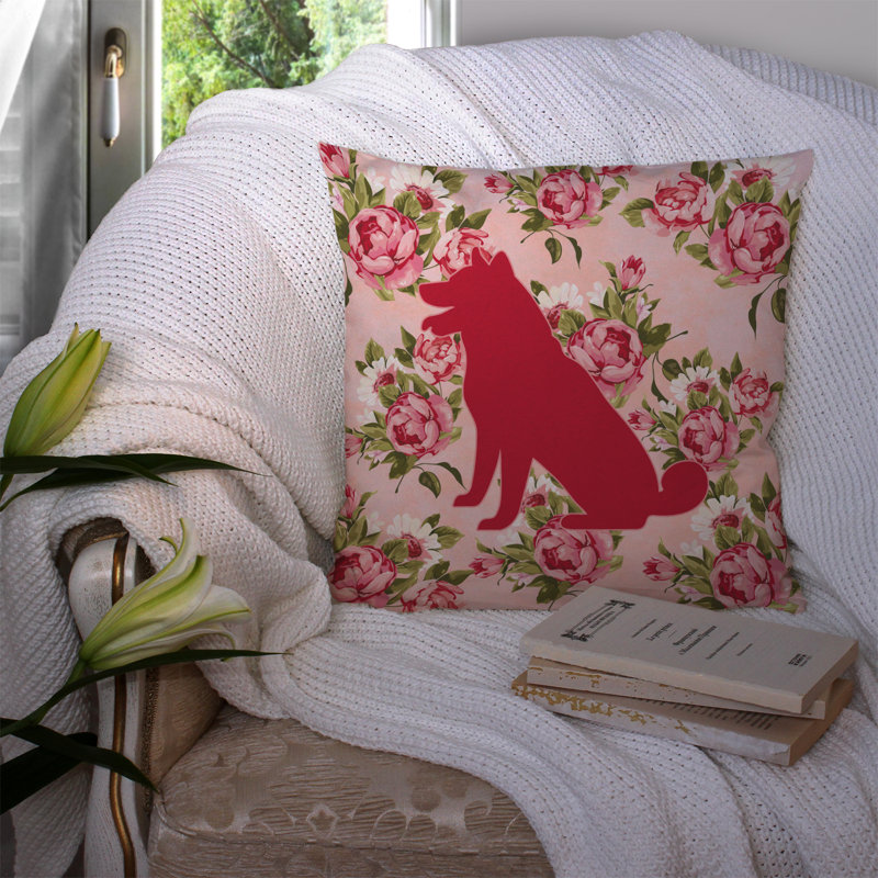  Coussin décoratif à fleurs roses 14 po Shiba Inu Shabby Elegance, Rose