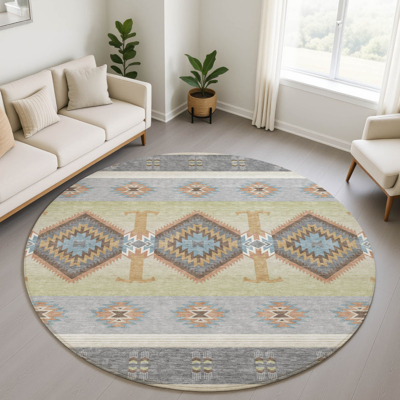 Tapis de qualité supérieure lavable à la machine Villers Lodge, Gris, Rond 8 pi