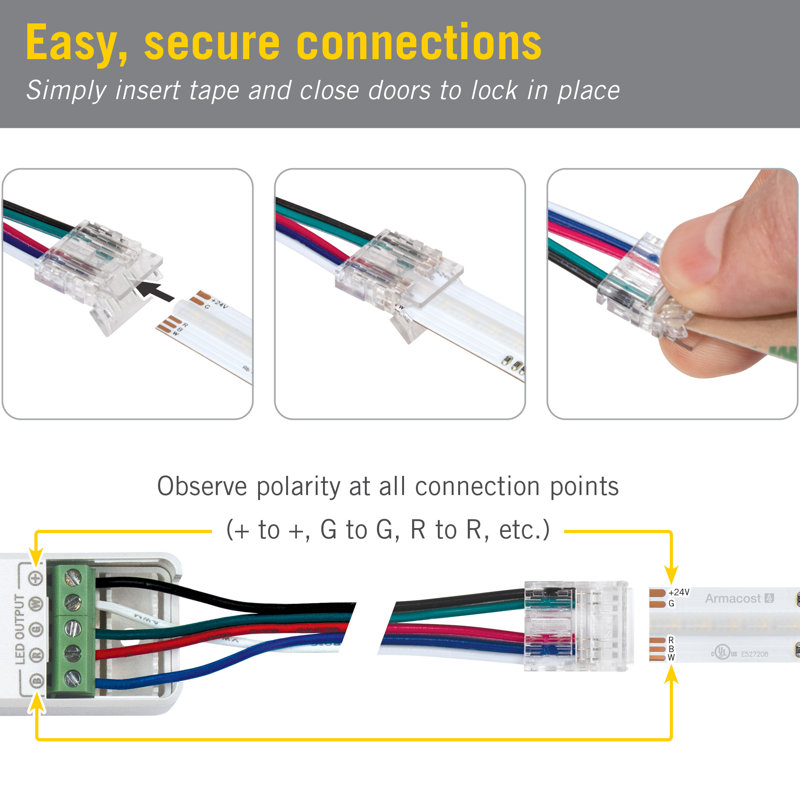 Connecteurs de rubans lumineux à bande 5 "à 5 broches COB RVB + W 6", paquet de 4