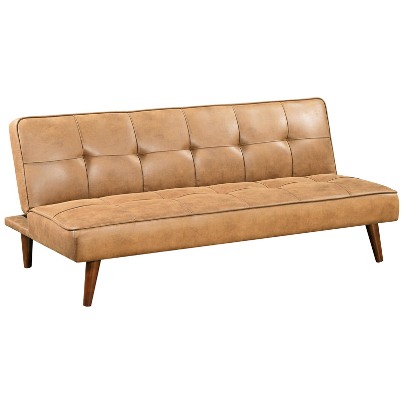 Lit convertible avec finition brun selle, design moderne, support à ressort sinueux, aspect capitonné biscuit