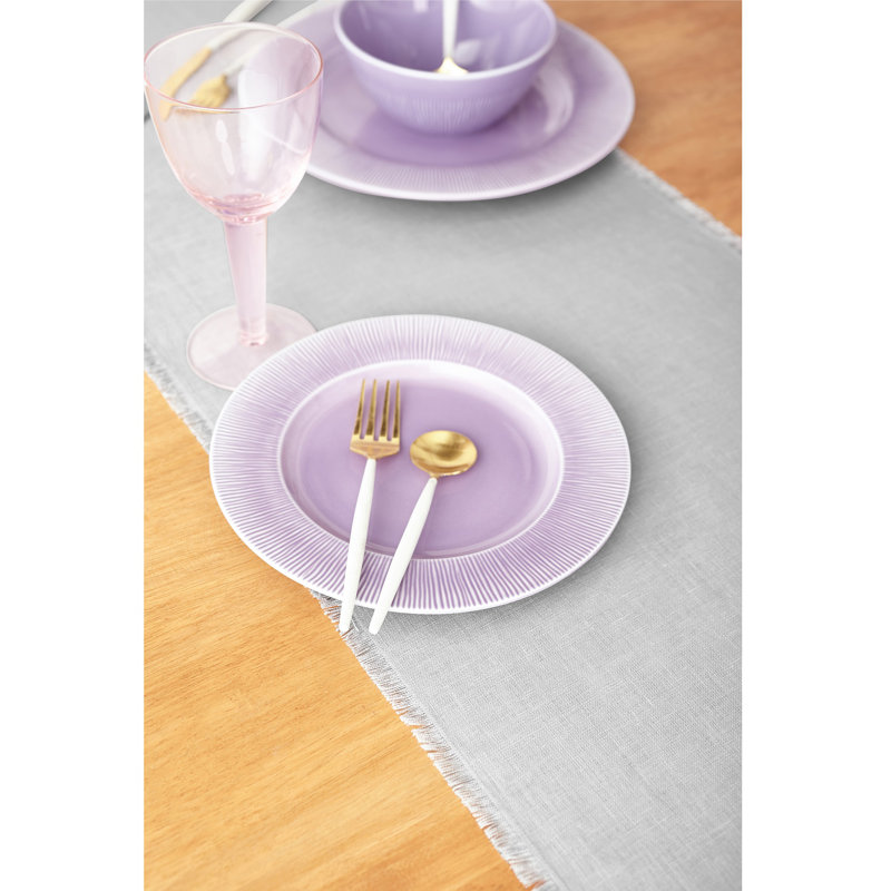 Fringe - 100% Pure Linen Table Runner, 90" x 14" Rectangle, Light Gray