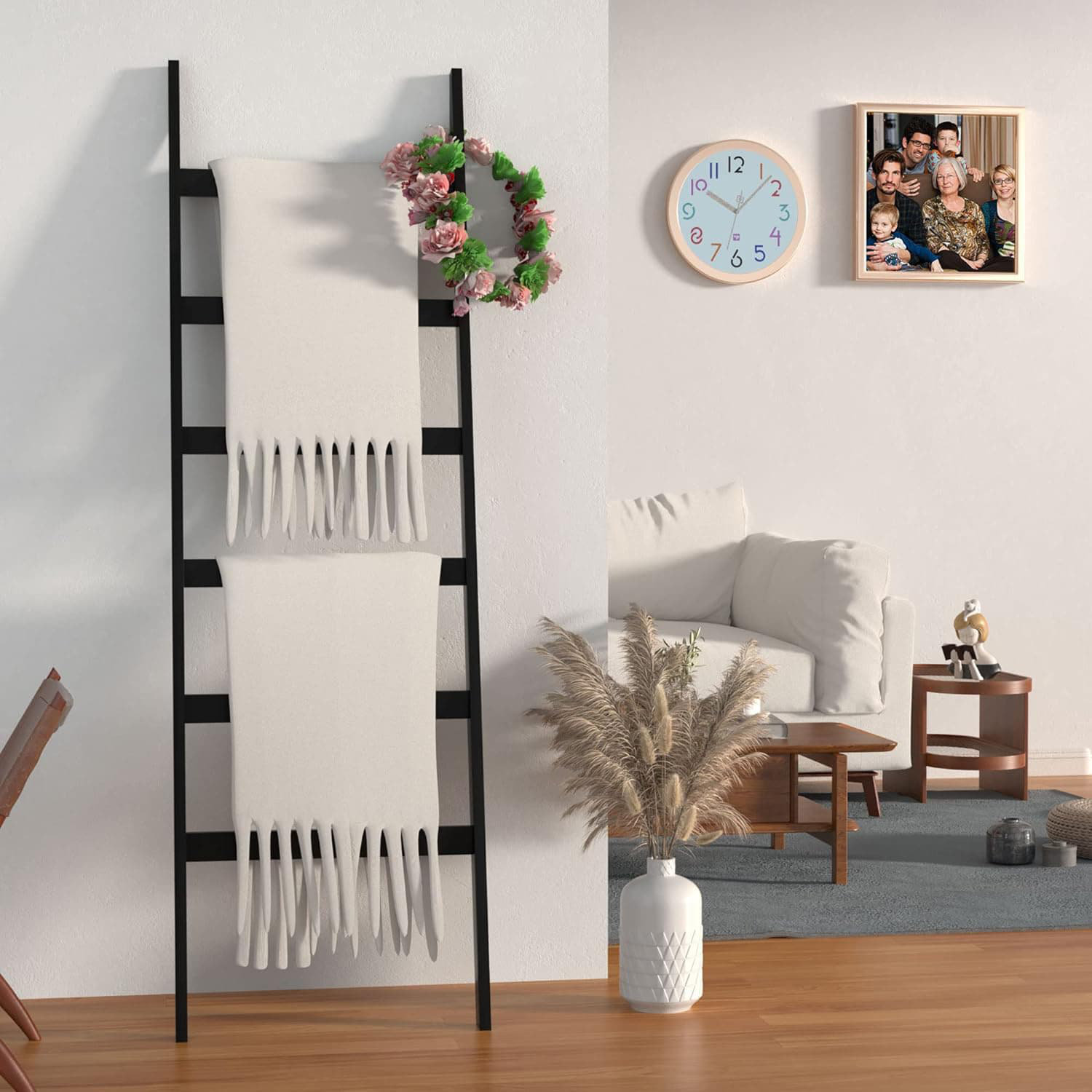 Latitude Run® Bamboo Blanket Ladder, 6-Layer Blanket Rack, Ladder Rack ...