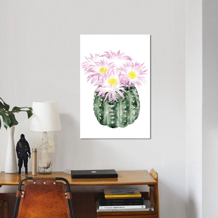 « cactus fleuri i », reproduction d’art sur toile, H 26 po x l 18 po x P 1,5 po, Toile avec cadre noir, Pas de tapis