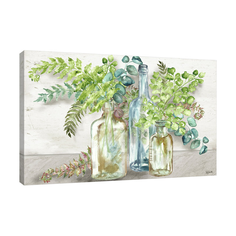 Toile tendue avec châssis «Vintage Spechantillon Bottles & Ferns II» par Winston Porter, H 24 po x l 36 po x P 1,5 po