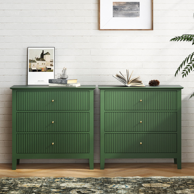 3 Drawer Dresser Set （set Of 2), Green