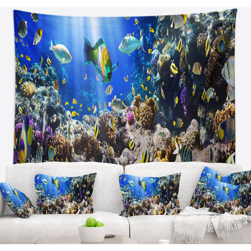 Colonie de coraux et tapisserie de poissons de corail Seascape, H 32 po x l 39 po