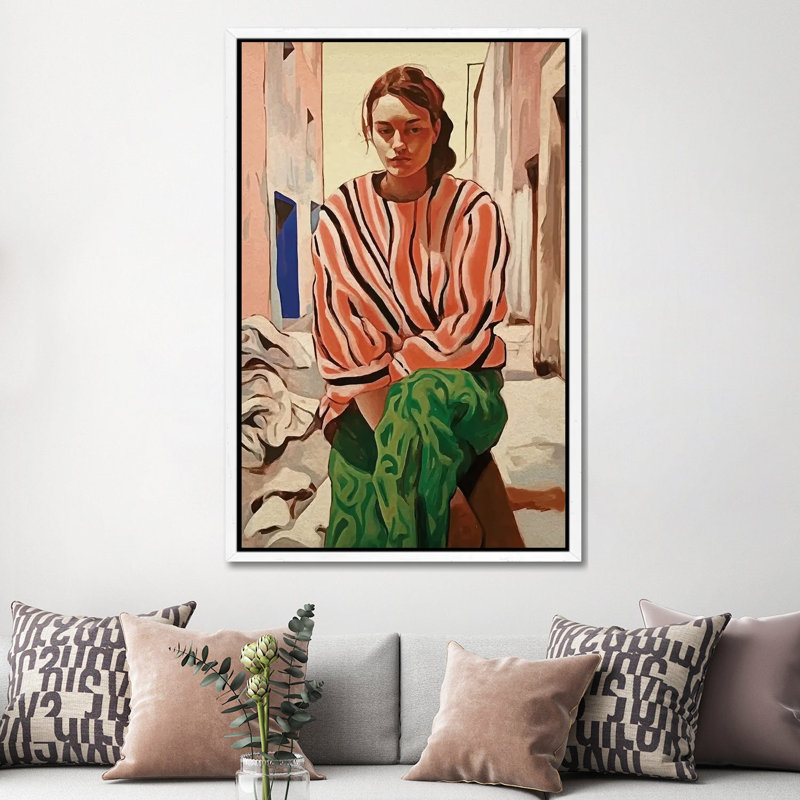 She Is Thinking I 1 Piece Wall Art on Canvas, 152.5 cm H x 101.5 cm W, White Floater Framed