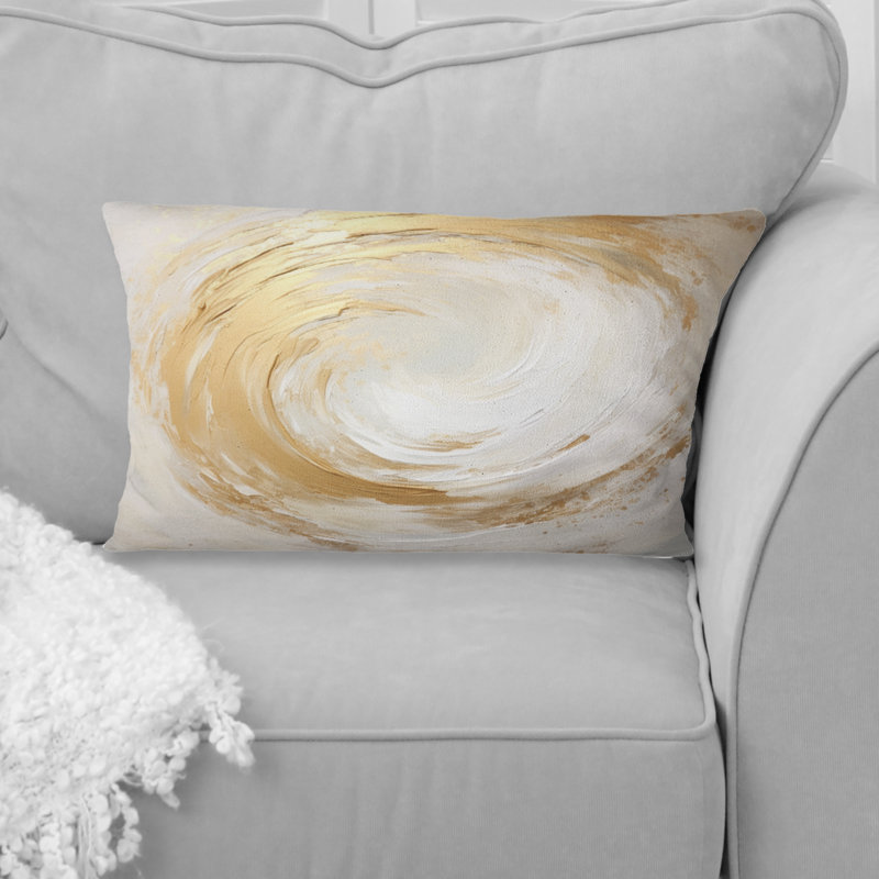 Coussin décoratif doré et blanc Vortex I - Abstract Spirals