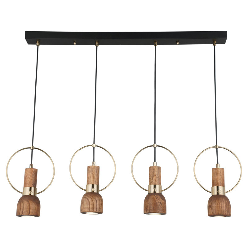 Elegant Antique Lacquer Chandelier, Adjustable Height 19.7 - 50.0 Inches | Metal Body with Wooden Cap, 80 x 2.5 x 6.0 Inches Base Plate | Includes 4 x GU10 Max 7W Bulbs, Stylish Lighting for Home & Office