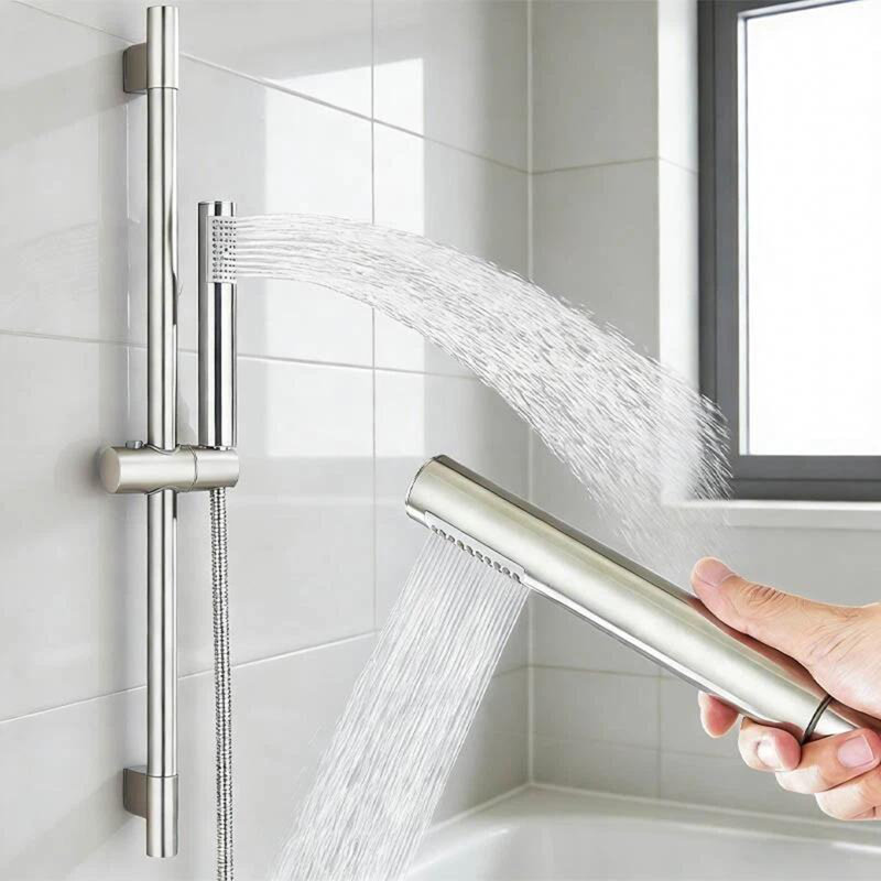 Brushed Nickel High Pressure Rainfall Shower Slide Bar System with 59'' Hose & Handheld Showe, Brushed Nickel