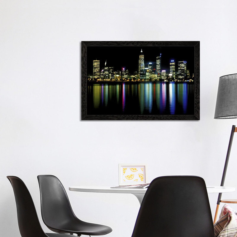 Downtown City Lights - Print on Canvas, 101.6 cm H x 66.04 cm W, Black Floater Framed