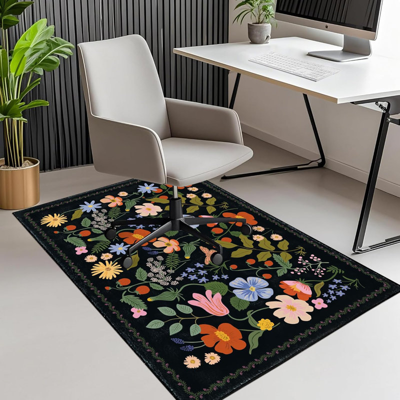 Office Chair Mat For Hardwood/Tile Floor Carpet, 36"X48" Computer Desk For Rolling Chairs Protector Gaming Non Slip Under TPR Backing Rug(Colourful Spring Flowers B)