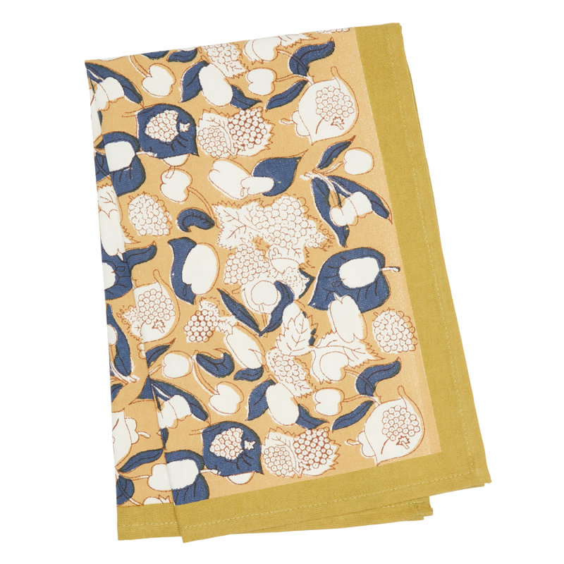 Forest Harvest Floral Tea Towel, Mustard/Blue