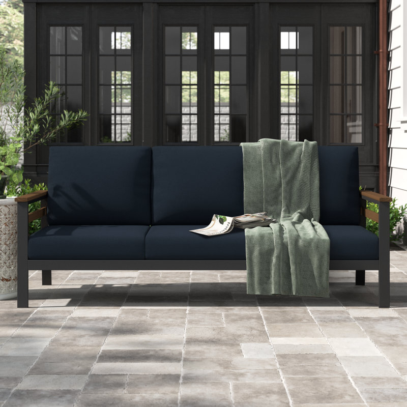 Townsend 80'' Wide Outdoor Patio Sofa with Sunbrella® Cushions, Canvas Navy Sunbrella® Canvas, Antique Mahogany