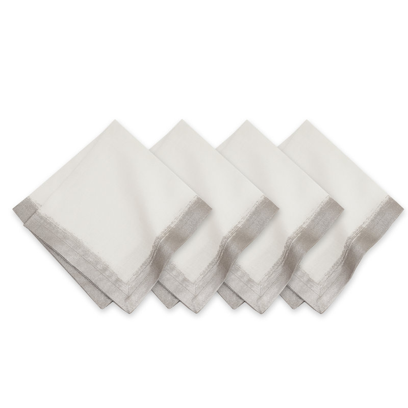 Serviette en mélange de lin à coups de pinceau métallique, Blanc