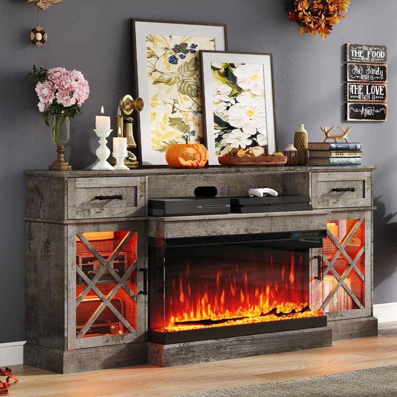 Alvilda 70" Farmhouse LED Fireplace TV Stand, Gray