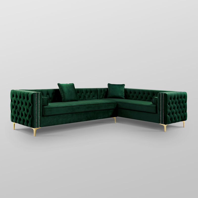 Canapé modulaire en velours Giovanni, Orienté à gauche (vu de face), Vert forêt