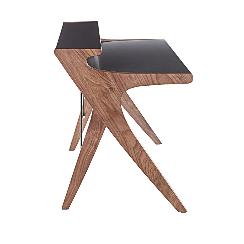 Medium Walnut and Grey Wood Desk with Hutch