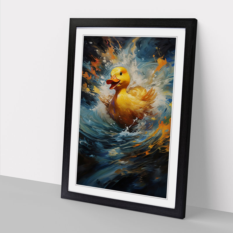 XYZ-FRM-V1223-568 Duck Action Painting - Single Picture Frame Print on Wood, Black, 46cm H x 34cm W x 2cm D