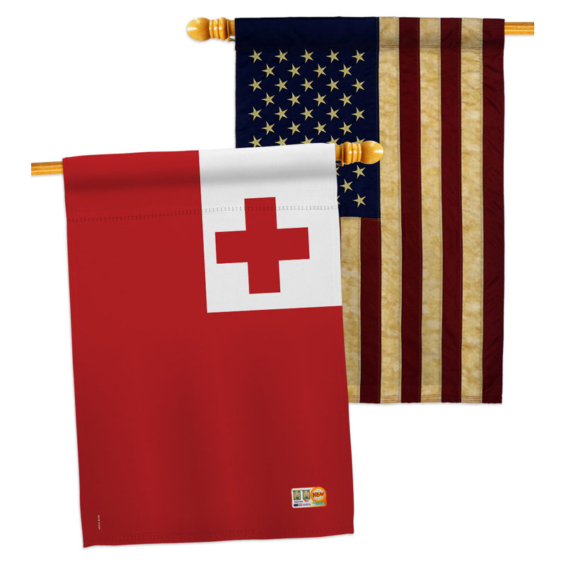 Drapeau de maison en polyester à 2 côtés 3 pi 3 po x 2 pi 3 pi Tonga