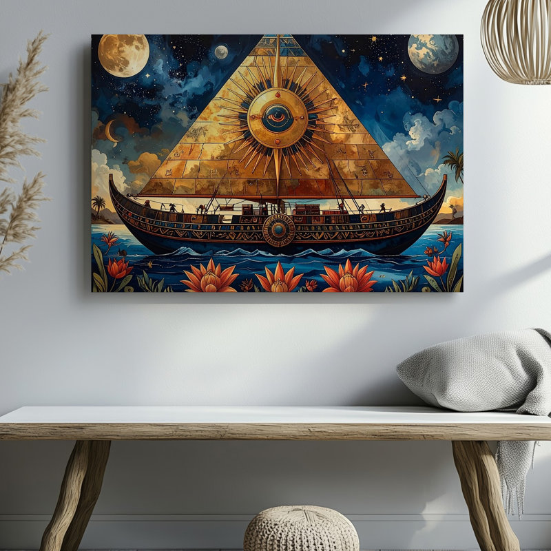 Toile, art mural céleste solaire Barque Canvassurreal, rivière égyptienne des étoiles, H 16 po x l 20 po