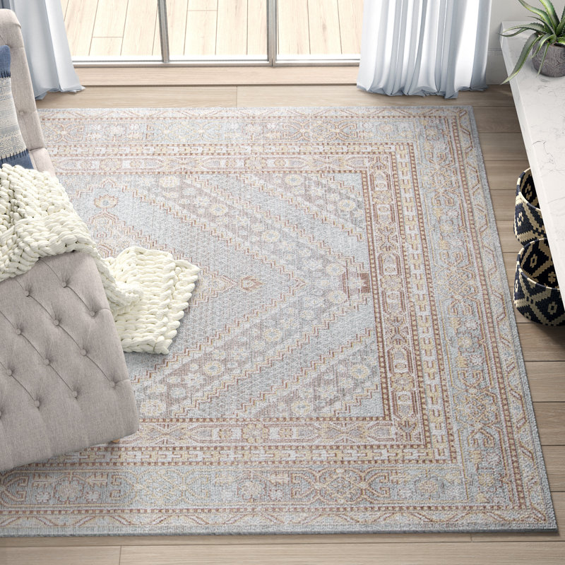 Tapis bleu à motif géométrique Allerone, Rectangle 5'3" x 7'3"