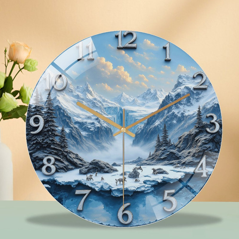 Horloge murale en verre Winter Mountain Waterfall - 12 po