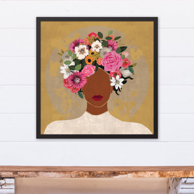 Flower Flower on Gold Circle - cadre flottant, peinture sur toile