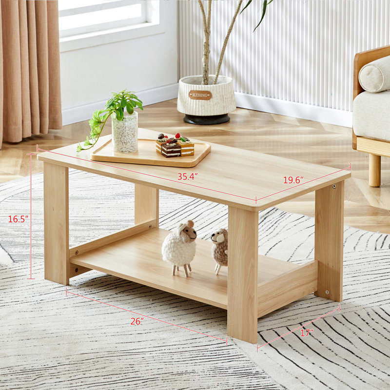 Bonni Rectangular Coffee Table with Storage Shelf, 16.5" H x 43.3" L x 21.6" W, Natural Wood