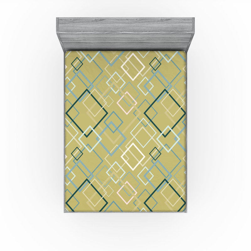 Drap-housse à motif floral Ambesonne, Kaki / bleu / gris / motif géométrique rose pâl, Drap-housse de taille double