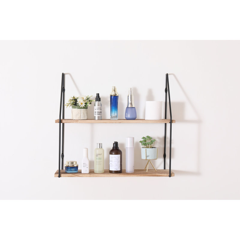 Wall Mounted Rustic Shelf With Metal Brackets - 2 Tier Natural Wood For Home Decor, Treasures, Photos Show 2 Look Displaying Collectibles, Treasures