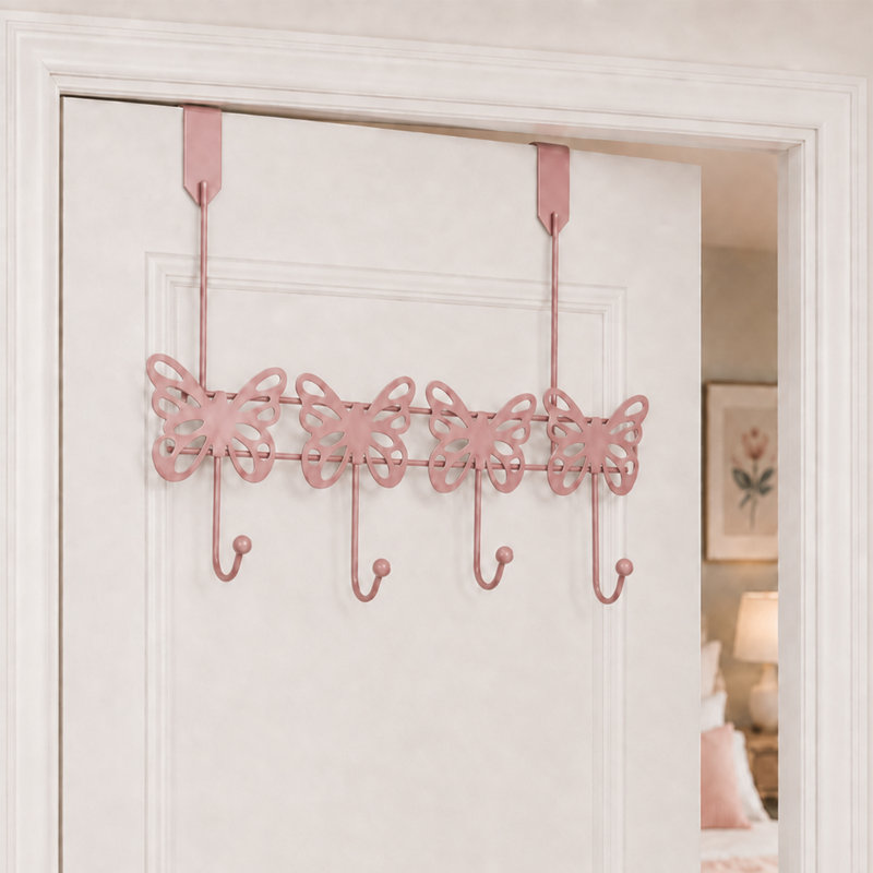 Butterflies Over Door Storage Hooks, Pink