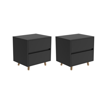 Modern Wood Two Drawer Nightstand,Vintage Bedside Table by George Oliver