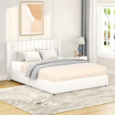 Anda Patented 2-Drawers Storage Bed  Ivory Boucle Upholstered Platform Bed, Tufted Headboard, Wooden Slat Mattress Support, No Box Spring Needed -  Everly Quinn, C020CACDD1914A4CA026A2633693DA2A