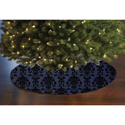 Poplin Damask Floral Tree Skirt Christmas Decoration 58" Round Skirt