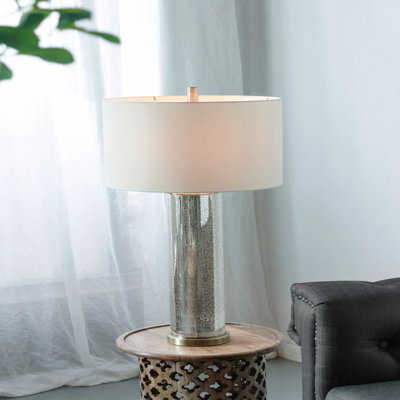 16x16x35" Gold Mirrored Glass Table Lamp With White Fabric Shade