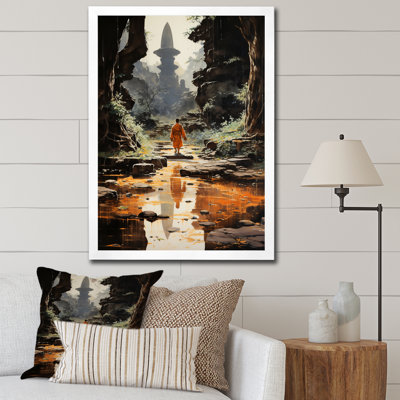 Art bouddhiste orange, empreintes de bouddhas II - art mural bouddhiste, salon