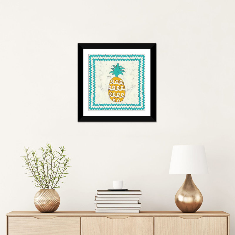 « ananas vacances iv », reproduction d’impression sur toile tendue, H 24 po x l 24 po x P 1 po, Papier d'art encadré noir