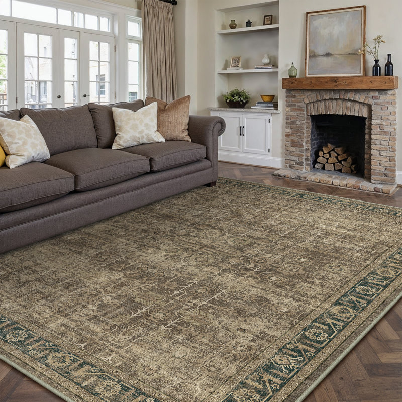  Tapis oriental rétro vintage brun, Rectangle 7 pi 9 po x 9 pi 9 po, Brun