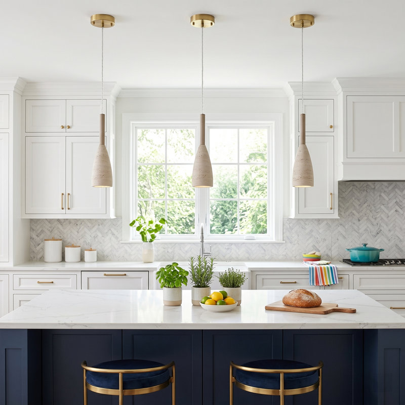 1 -Light Natural Stone Elongated Pendant Light