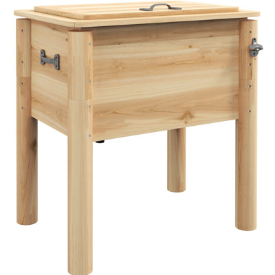 54qt. Wooden Patio Cooler - Robust Outdoor Beverage With Drainage Cap And 3 Handles, Natural Versatile Bottle Opener For Backyard, Galvanized Lining,