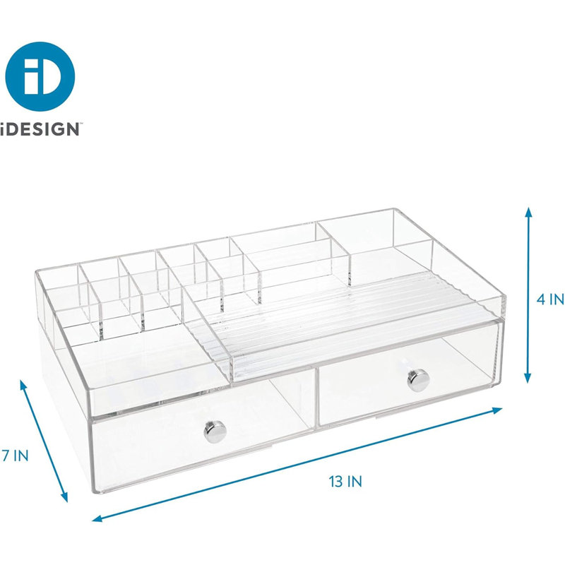 Organisateur de meuble-lavabo à 2 tiroirs en plastique avec plateau divisé iDesign sans BPA - 13 po x 7 po x 4 po, transparent