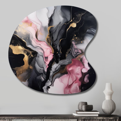 Black Gold Marble Splash II - Abstract Marble Drop Shape Metal Wall Sculpture